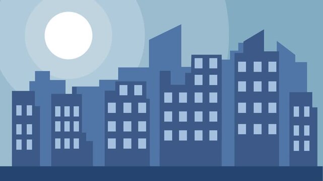 cityscape at night landscape cartoon animation backgrounds video . city building view with lunar concept for real estate business agent animated footage motion graphic illustration