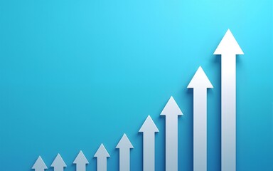 Up arrows on blue background illustration, copy space composition, business growth concept. High quality