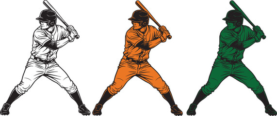 Baseball player silhouette in three styles © Durjoy