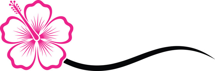 Hibiscus flower silhouette, pink petal design, tropical floral vector, elegant stem artwork, botanical illustration, nature symbol, decorative graphic, exotic bloom