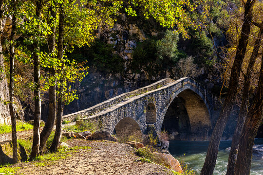 Portitsa Stone Bridge in Autumn Gorge