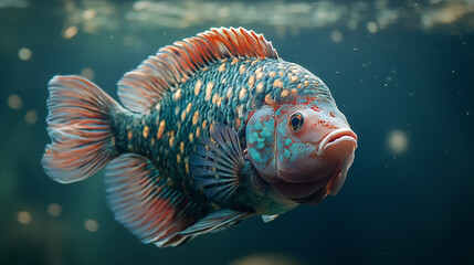 Intricate detail view showcasing an aquatic jewel gracefully gliding through the water realm