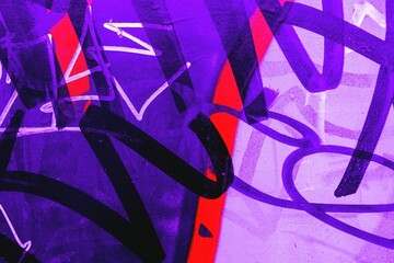 Vibrant graffiti style abstract design in purple, red, black. 90s urban art, funky, neon glow. Street art, digital backgrounds, modern 2000s, creative banner, bold visuals.