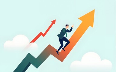 Business arrow concept with businessman on arrow flying to success. grow chart up increase profit sales and investment. background vector. High quality