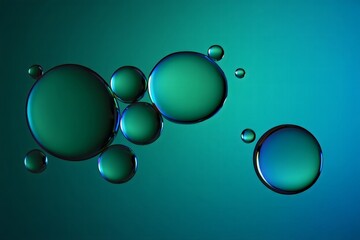 Abstract Oil Bubbles on Teal Background - Macro Photography