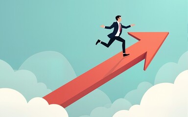Business arrow concept with businessman on arrow flying to success. grow chart up increase profit sales and investment. background vector. High quality