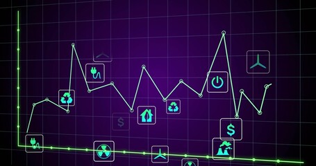 Showing jagged cyan-teal line rising and falling above green baseline on screen, showing teal icons © vectorfusionart