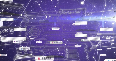 Showing central data cluster floating in simulated 3D cyberspace, with white lines and numeric tags