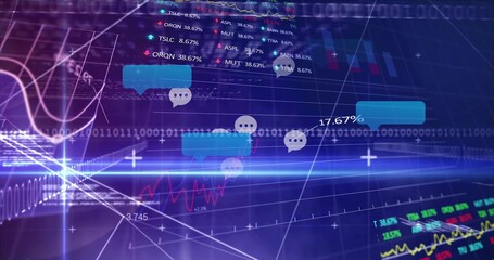 Displaying turquoise chat bubbles with ellipsis on trade dashboard, showing percent and tickers