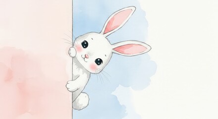 Fototapeta premium Cute rabbit hiding behind panel