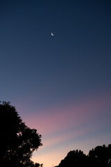 Crescent Moon Above Pastel Twilight Sky in Brazil