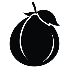 Black guava silhouette shows its curved shape, stalk, and two simple leaves beautifully