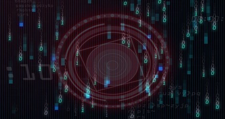 Displaying red ringed reticle with rippled center and triangles in HUD with cyan binary streams