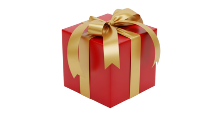Beautifully wrapped red gift box adorned with a shimmering golden ribbon and bow, ready to be presented for a special occasion or festive celebration, symbolizing joy and thoughtful giving