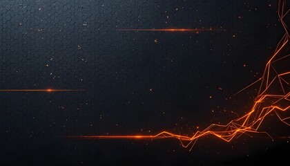 Dark grey abstract horizontal banner with hexagon carbon fiber grid and glowing orange neon lines