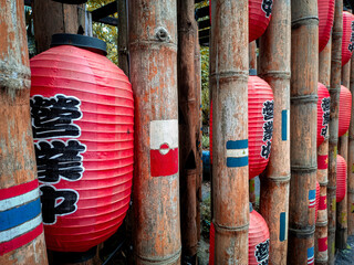 Perspective of Multiple Red Lanterns Hanging in a Row