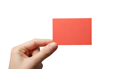Human hand elegantly presents a vivid red blank card, a pristine canvas ready for your custom message, branding, or creative design