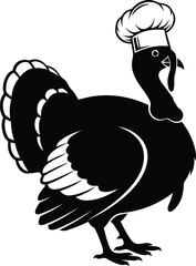 Chef turkey illustration wearing a white chef hat