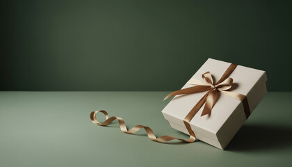 Gift box with gold ribbon bow