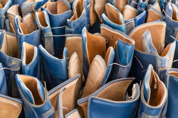 Stacked Blue Leather Boots - Full Frame Texture