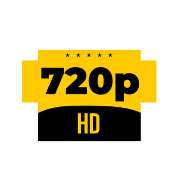 720p HD png, yellow colour tag, standard HD display icon, transparent modern label, clean digital layout