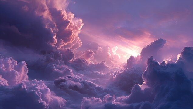 Dramatic purple clouds with a bright sunburst