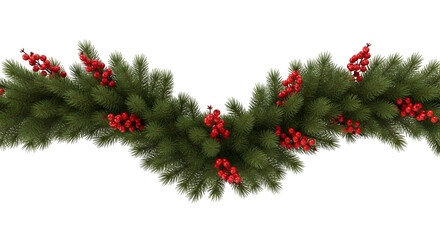 Classic Festive Holiday Garland Featuring Lush Green Pine Branches and Cheerful Red Berries, Perfect for Christmas Celebrations and Seasonal Home Decor