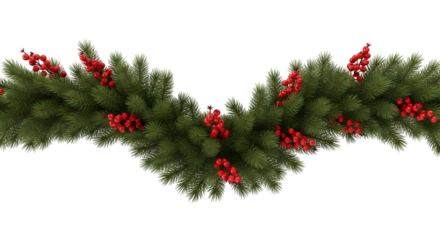 Classic Festive Holiday Garland Featuring Lush Green Pine Branches and Cheerful Red Berries, Perfect for Christmas Celebrations and Seasonal Home Decor