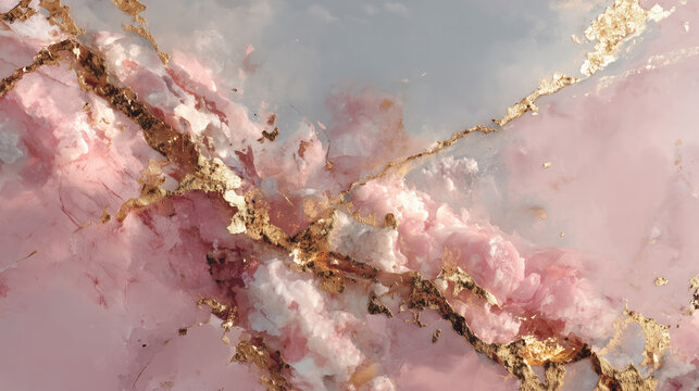 Luxury blush pink marble abstract with shimmering gold veins, soft fluid texture ideal for modern design and premium backgrounds - Powered by Adobe