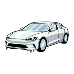 Fototapeta premium Realistic Winter Car with Icicles – Flat Vector Illustration