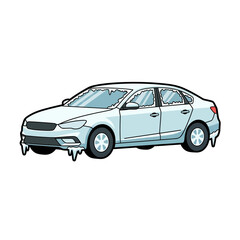 Obraz premium Realistic Winter Car with Icicles – Flat Vector Illustration