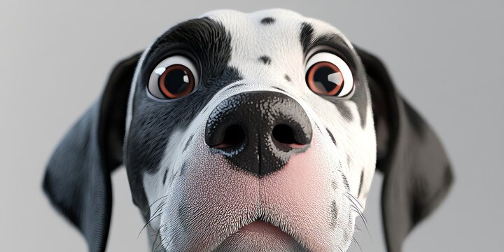 Adorable Cartoon Dalmatian with Huge Brown Eyes, Expressive Emotions, Cute Dog Pose on Stage