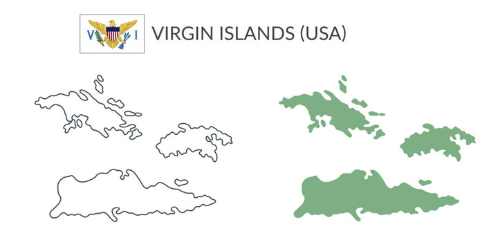Virgin Islands geographical borders isolated on white background. Flag of Virgin Islands. Vector flat cliparts.