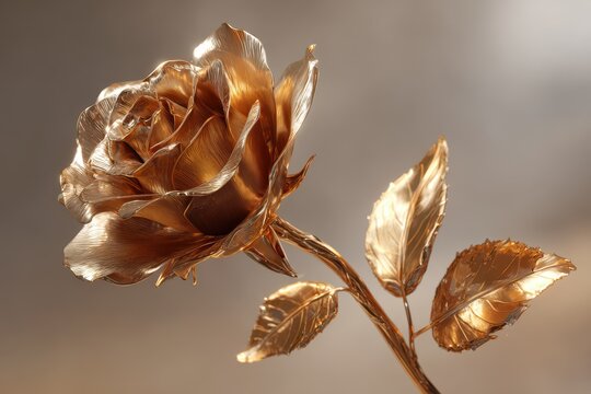 Noble golden rose sculpture â€” luxurious 3D render for romance-themed stationery and decor