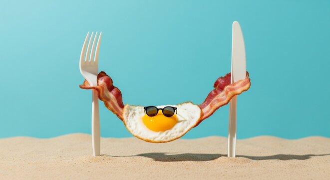 Tropical summer vacation illustration of a man and woman on the sunny beach with cartoon birds and heart