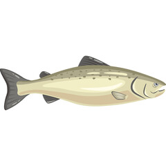 Pixel Art Salmon Fish Isolated On White Transparent Background Aquatic Animal