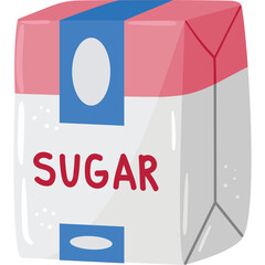 Pink and White Cardboard Sugar Package With Blue Stripe And Red Text Label Sugar Isolated On Transparent Background Simple Icon Graphic Design