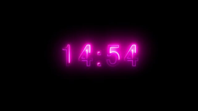  Animation of glowing neon icon ,15 minute to 14 countdown timer. 