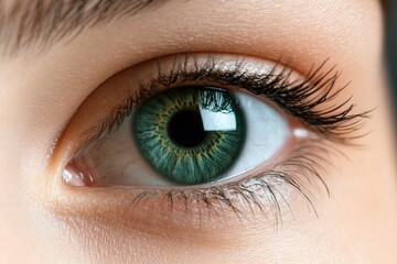 Obraz premium This mesmerizing close-up features a colorful human eye, showcasing its rich textures and depth, revealing the intricate beauty of human perception and emotion.