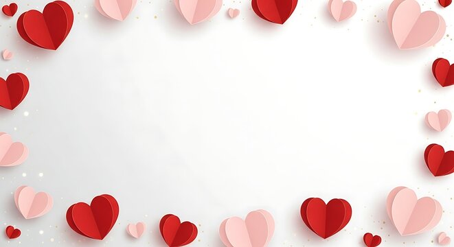 Valentine Heart Border Paper Cut Background – Romantic Pink and Red Frame - Powered by Adobe
