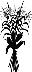 Black and white illustration of a bundle of corn stalks