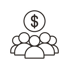 Group of people under a dollar sign symbolizing financial community