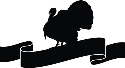 Silhouette of a turkey on a ribbon banner