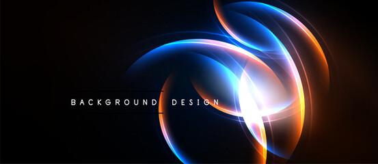 Abstract flowing lines, vibrant colors, dark background. Modern design elements create dynamic visual impact. Brightness contrasts beautifully.