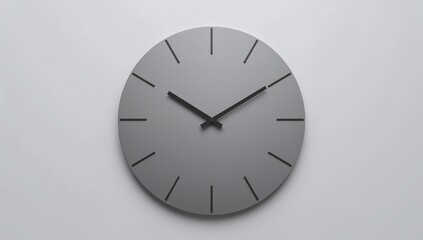 Contemporary grey wall clock displaying time on a white wall