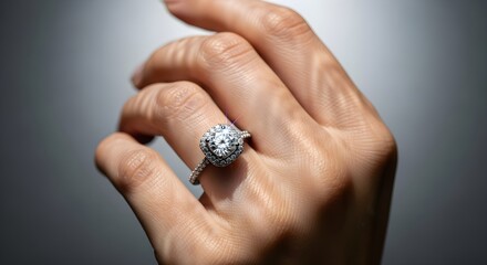 Diamond ring on finger Jewelry gift concept