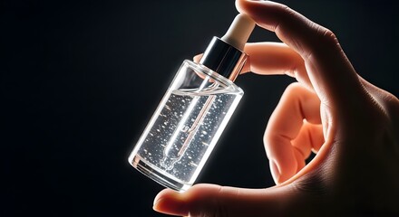 Hand holding serum beauty product for skincare routine