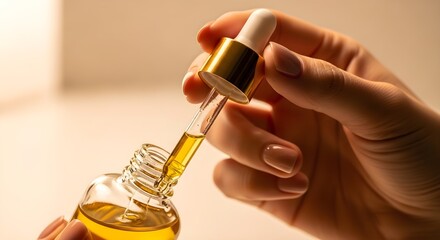 Serum application with dropper for skincare routine