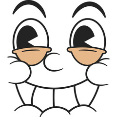 Retro Cartoon Face With Wide Smile And Big Eyes Expressing Joy And Enthusiasm On A Transparent Background