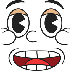 Retro Cartoon Face with Big Eyes Open Mouth and Excited Expression on Transparent Background
